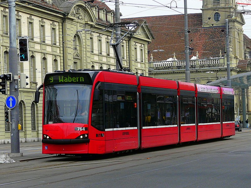 Bern mobil - Tram Be 4/6  764  unterwegs auf der Linie 9 am 28.12.2008