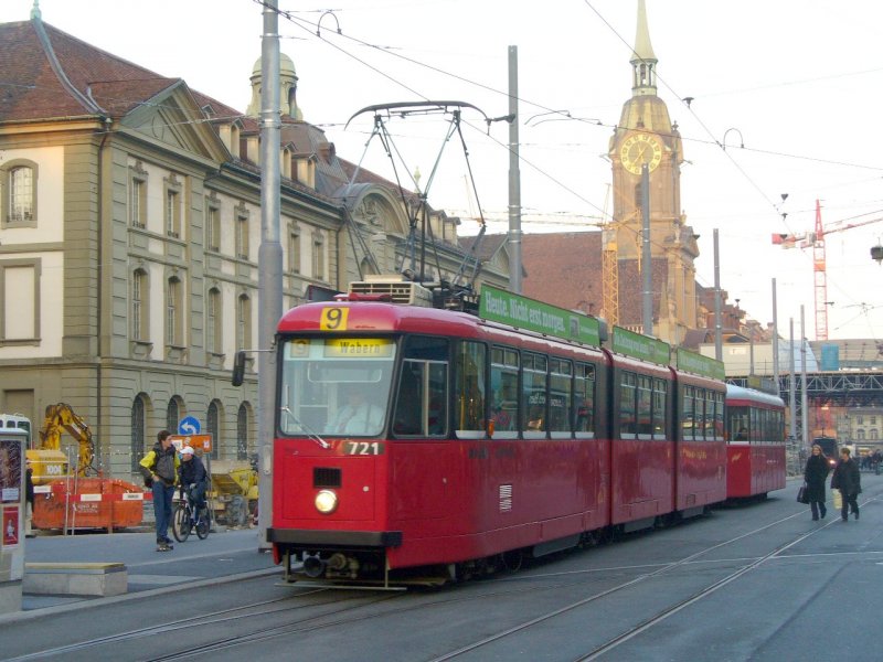 Bern Mobil - Triebwagen Be 8/8 721 unterwegs auf der Linie 9 Wabern am 18.02.2008