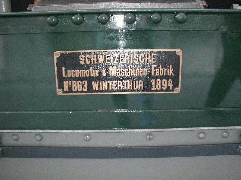 Berner Dampftramway,Fabrikschild der G 3/3 No.12
