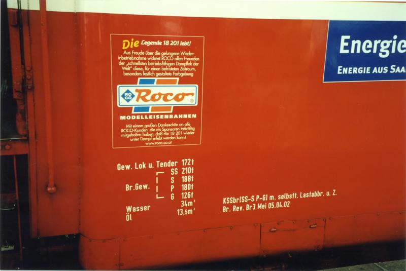 Beschriftung der 18 201. Aufgenommen am 21.9.02 in Vlklingen.