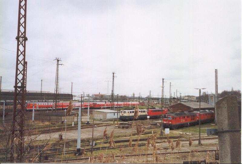 Blick auf das Gleisvorfeld im Bahnhof Riesa.
