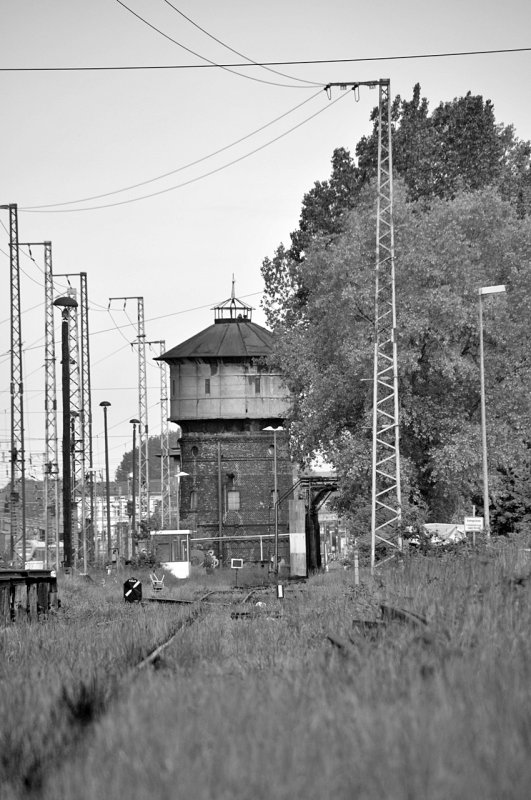 Blick auf den Wasserturm des Bhf Stralsund