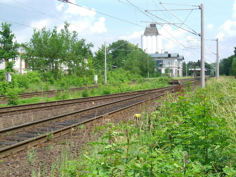 Blick in den Reinfelder Bf Richtung Lbeck. Das Silo im Hintergrund soll in den nchsten Jahren abgerissen werden, da eine Brcke den B hinter mir,nicht sichtbar, ersetzen soll. Auerdem wird der Bahnhofsvorplatz sowie die Park & Ride Anlage vergrert, umgestaltet und neu angelegt. In dem Empfangsgebude sollen dann Aufzge installiert werden. Quelle: Lbecker Nachrichten.