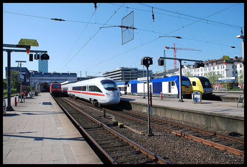 Blick ber Den Bahnhof Hamburg-Altona Links RB.Nach Itzehoe ICE-T Nach Mnchen-Hbf NOB-Bahn Nach Westerland(Sylt) 11.05.08
