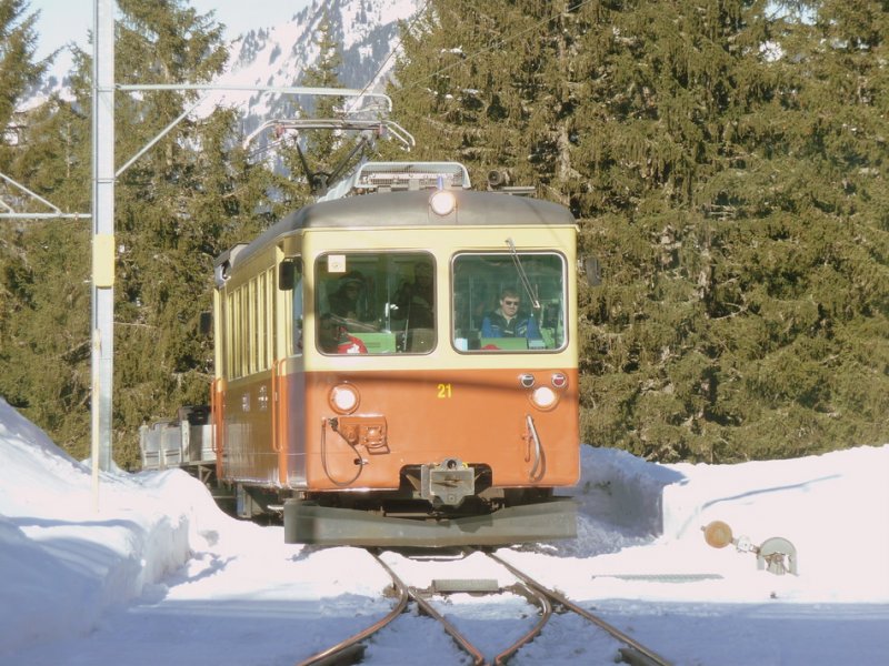 BLM - Triebwagen BDe 4/4 21 unterwegs nach Mrren am 04.01.2009