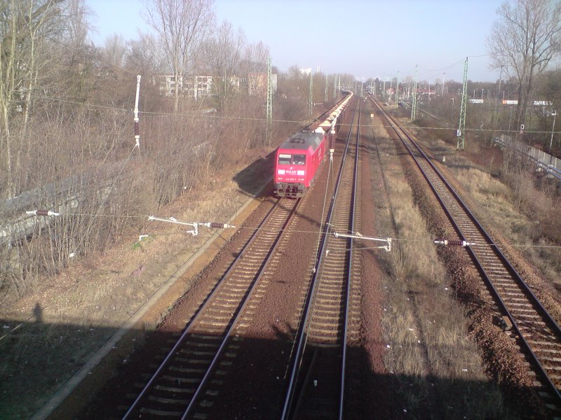 BR 145 mit Gterzug aus Frankfurt/Oder-Eisenhttenstadt kommend kurz vor der Einfahrt in Cottbus