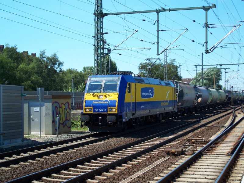 Br 146 522 (Interconnex) fhrt mit einem GZ durch Hannover Linden (4.8.2007)