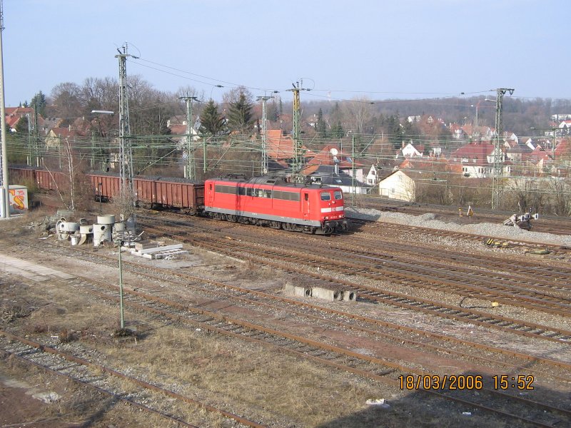 BR 151 mit 1600 Tonnen Koks am Zughaken bei der Einfahrt in den Bahnhof Ludwigsburg aus Richtung Freiberg(Neckar).