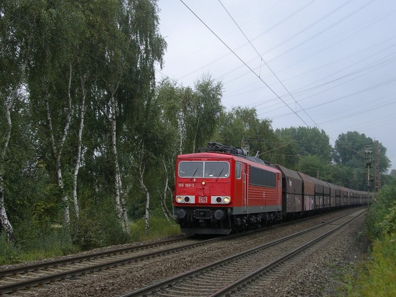 BR 155 180-0 mit Kohlenwagenzug  nach Duisburg.(23.09.2008)