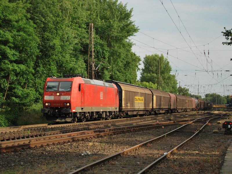 BR 185 016-3 in der Abendsonne des 16.6.09 mit einem Gz bei der Ausfahrt aus Eystrup Richtung Bremen.