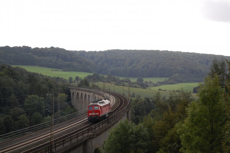 Br 232 230-2 �berquerte am 29.08.09 den Bekeviadukt, hinter Altenbeken.