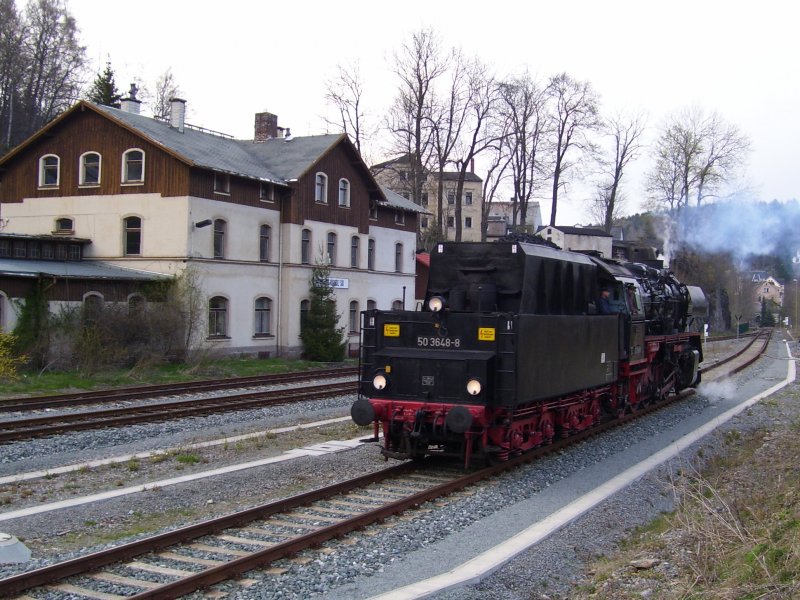 BR 50 3648-8 setzt am 25.04.08 im Bahnhof Annaberg-Buchholz Sd um.
