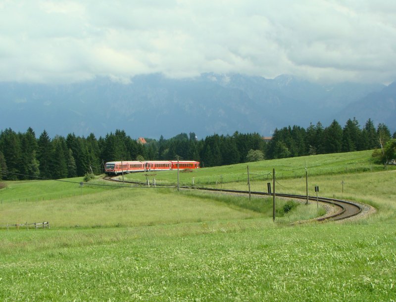 Br 628 auf bogenreiche Kempten-Fssen Strecke.11.06.2008