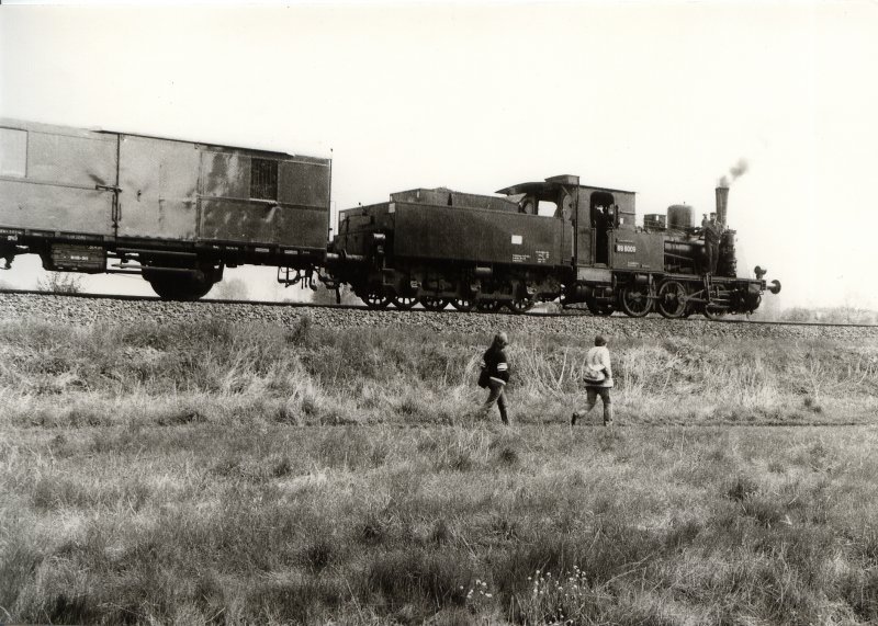 BR 89 vor DMV-Sonderzug auf der Heidekrautbahn, um 1986