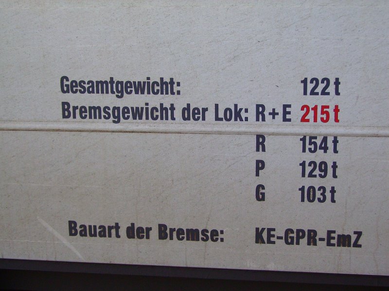 Bremsgewichtsangaben der DE 2700-10.