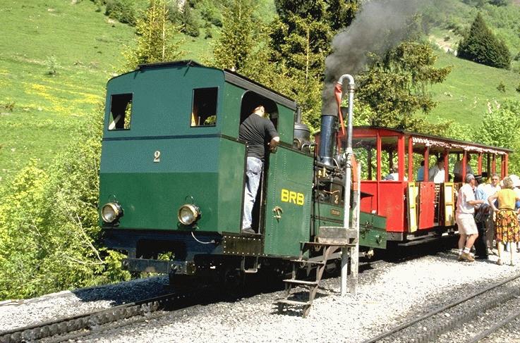Brienz-Rothorn Bahn (BRB)Zug mit Lok No.2 in Planalp (Mittelstation)