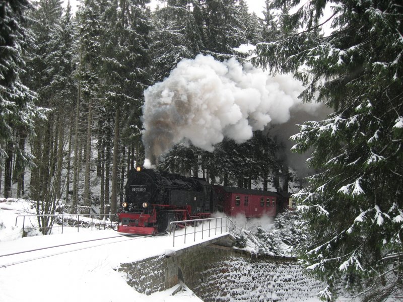Brockenzug Nr 3 schnauft hier in voller Fahrt am Eggerloch vorbei, 2.2.2008