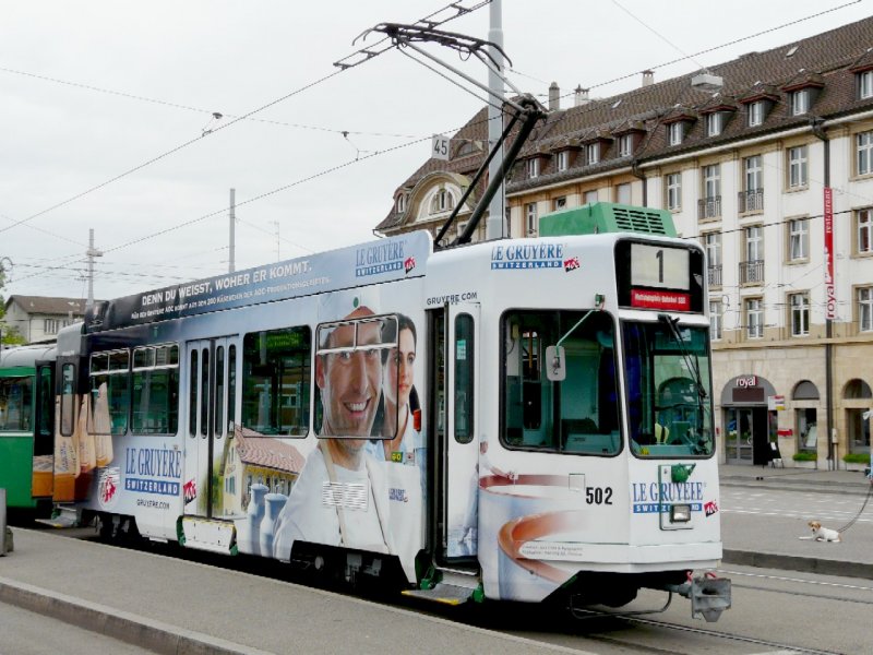 BVB - Be 4/4  502 mit Werbung unterwegs auf der Linie 1 am 12.07.2008