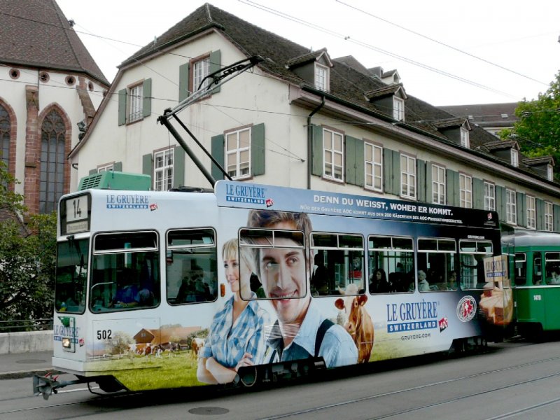BVB - Be 4/4 502 mit Werbung andere Seite unterwegs auf der Linie 15 am 12.07.2008