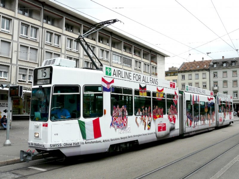 BVB - Be 4/8 670 mit Werbung unterwegs auf der Linie 15 am 12.07.2008