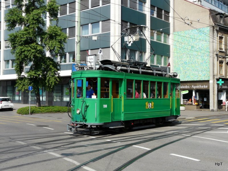 BVB - Extrafahrt mit dem Be 2/2  190  in der Stadt Basel am 28.06.2009