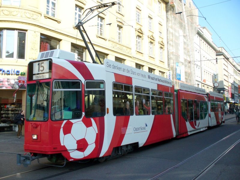 BVB - Gelenktram Be 4/8 683 mit Vollwerbung fr die EURO 08 unterwegs in Basel am 03.11.2007