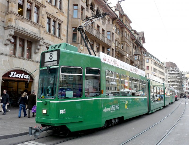 BVB - Gelenktram Be 4/8 685 unterwegs auf der Linie 8 am 15.03.2008