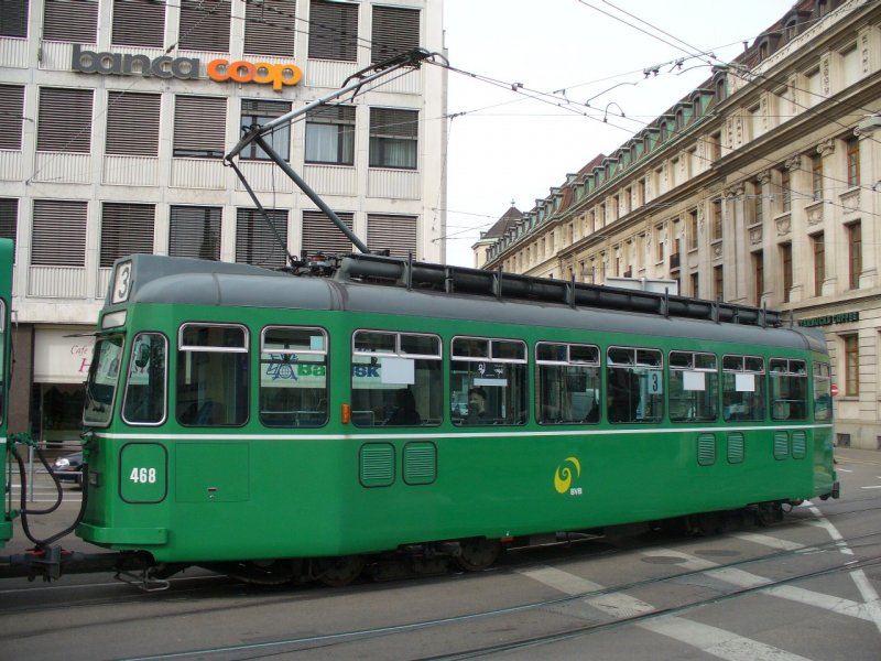 BVB - Tram Be 4/4 468  unterwegs auf der Linie 3 am 15.03.2008