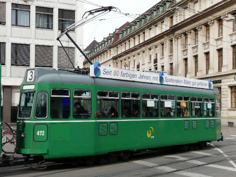 BVB - Tram Be 4/4 472 unterwegs auf der Linie 3 am 15.03.2008