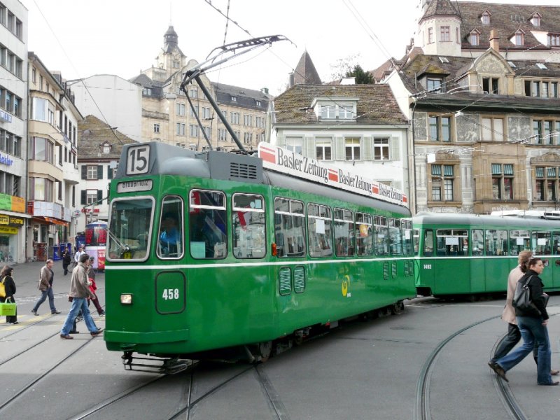 BVB - Tram Be 4/4 458 unterwegs auf der Linie 15 am 15.03.2008