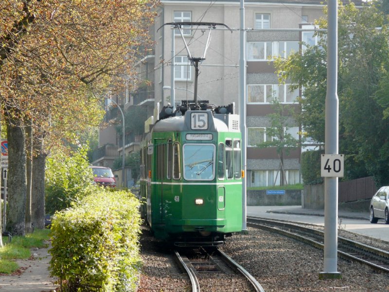 BVB - Tram Be 4/4  458 unterwegs auf der Linie 15 am 19.09.2008