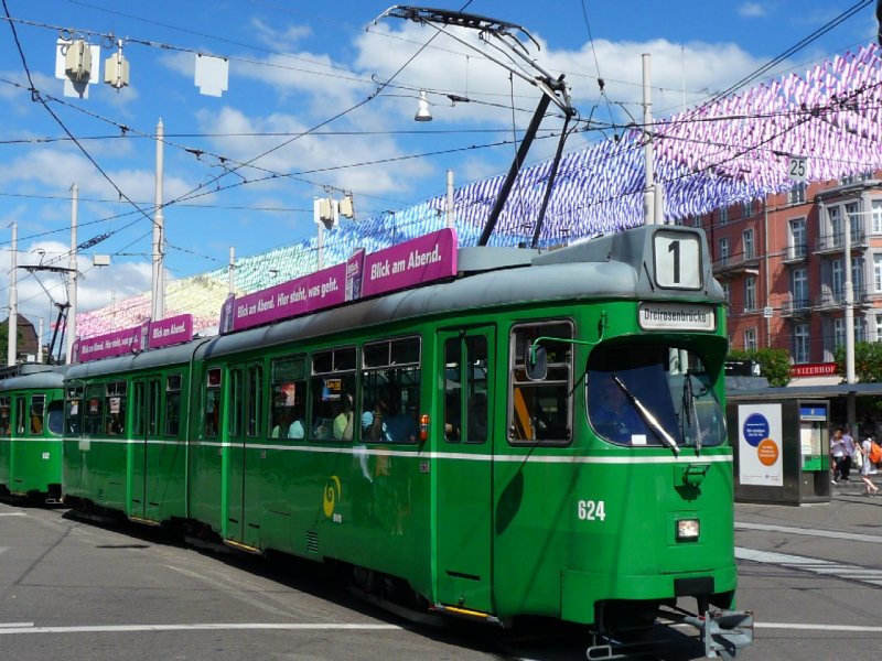 BVB - Tram Be 4/6  624 unterwegs auf der Linie 1 am 03.08.2008