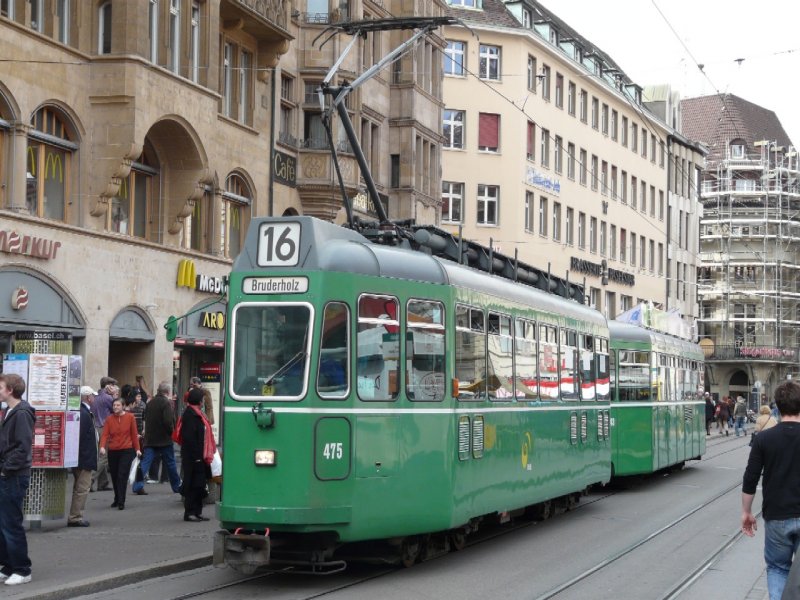 BVB - Triebwagen Be 4/4 475 eingeteilt auf der Linie 15 am 15.03.2008