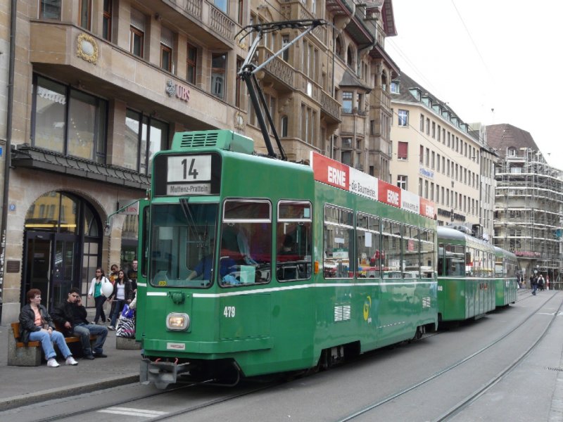 BVB - Triebwagen Be 4/4 479 mit 2 Beiwagen unterwegs auf der Linie 14 am 15.03.2008