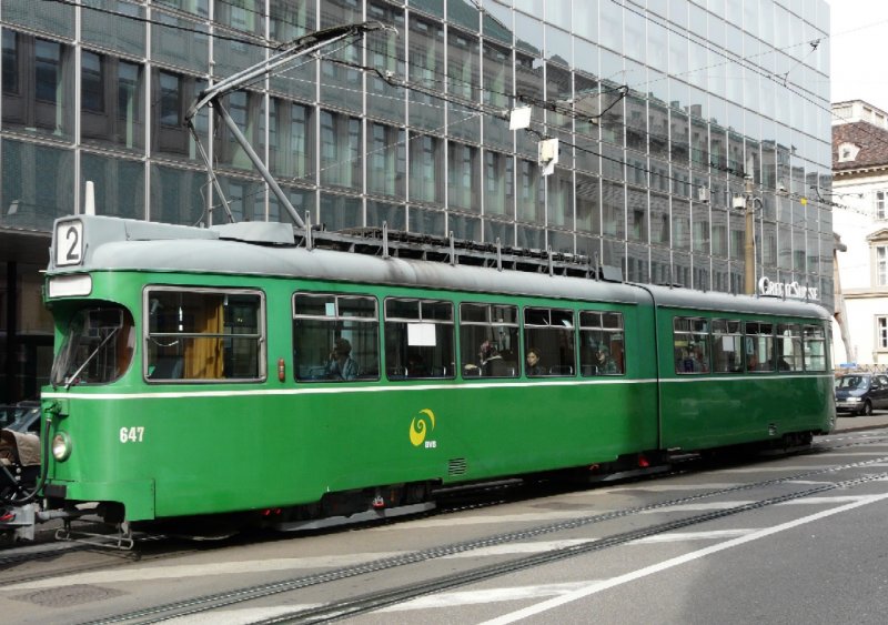 BVB - Triebwagen Be 4/6 647 eingeteilt auf der Linie 2 am 15.03.2008