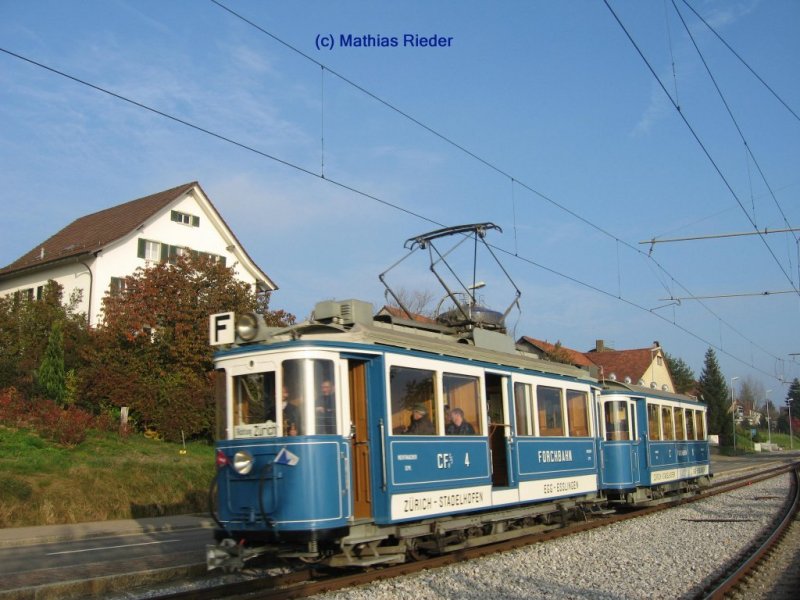 CFe 2/2 Nr. 4 und C 11 bei der  Neuen Forch  der Forchbahn- Oldtimerzug ist ebenfalls fr den Saison- Schluss vom TMZ unterwegs am 28.Okt.07