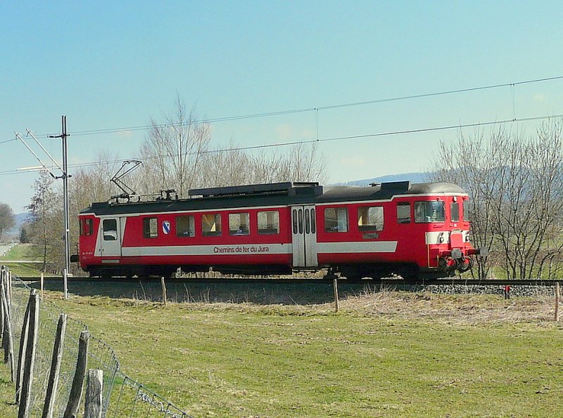 CJ - Triebwagen BDe 4/4 577 101-9 unterwegs zwischen Vendincourt und Alle am 21.03.2009
