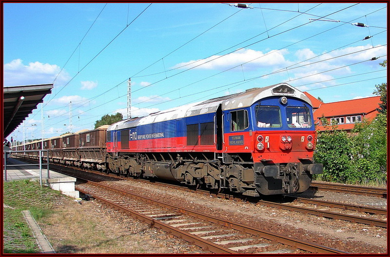 Class 59 003 durchfhrt den Bhf Neustrelitz.   am 14.08.08 