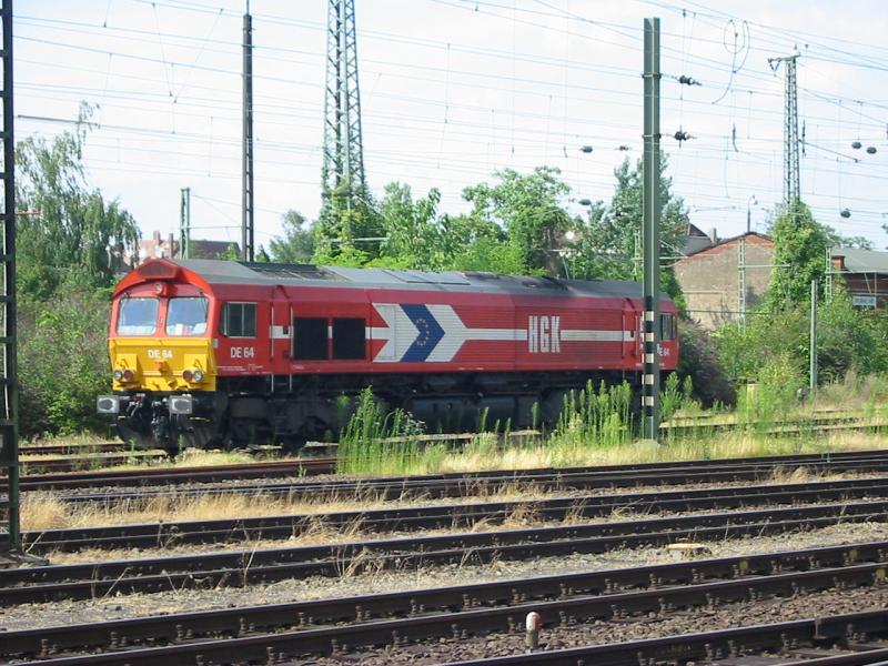 Class66 DE63 der HGK am 23.7.2005 in Worms Hbf abgestellt.