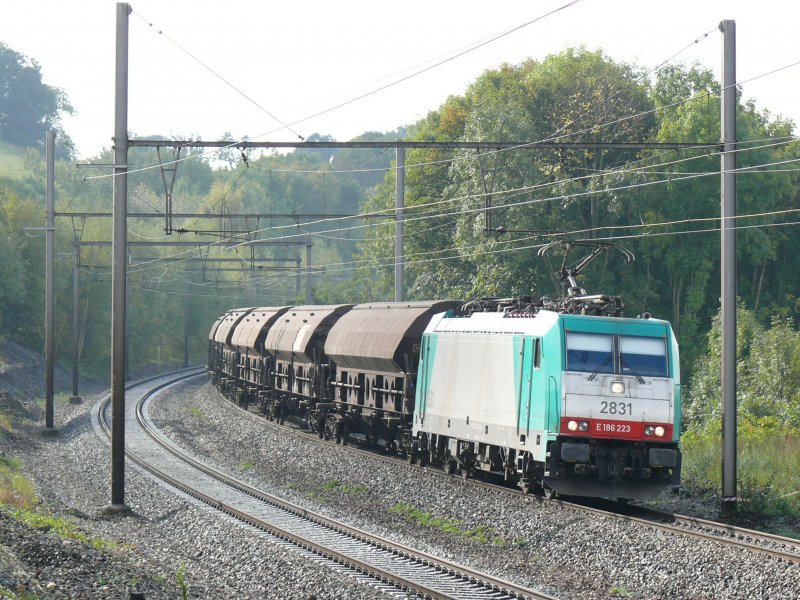 Cobra-Lok 2831 unterwegs nach Aachen-West. Hier aufgenommen am 10/10/2009 in der letzten Kurve vor der Blockstelle in Bassenge auf der Linie 24.