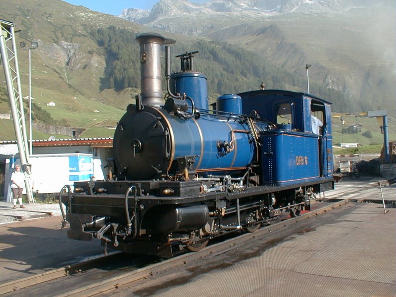 Dampfbahn Furka Bergstrecke, DFB Lok No.6 HG 2/3 am 15.08.00 in Realp