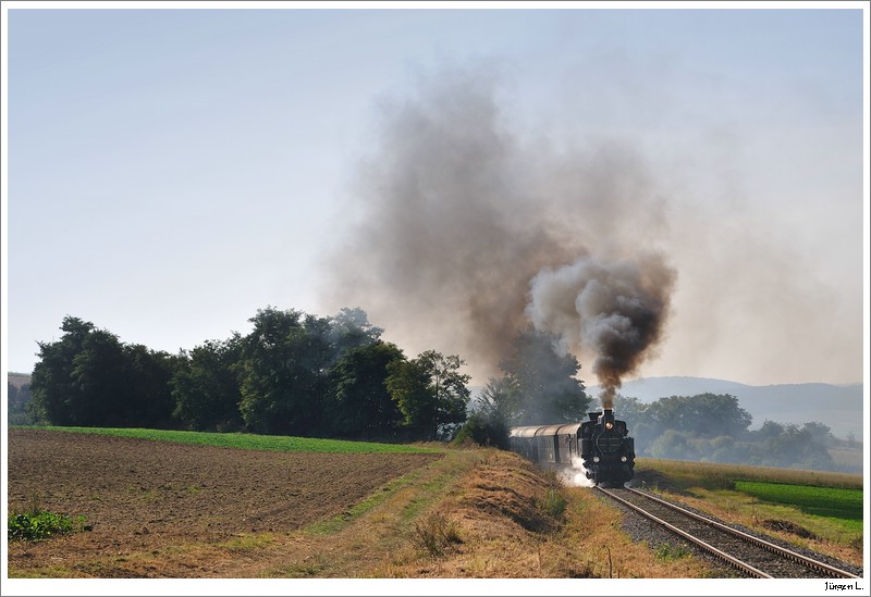 Dampflok 30.33 unterwegs nach Ernstbrunn. Mollmannsdorfer Berg, 27.9.2009.
