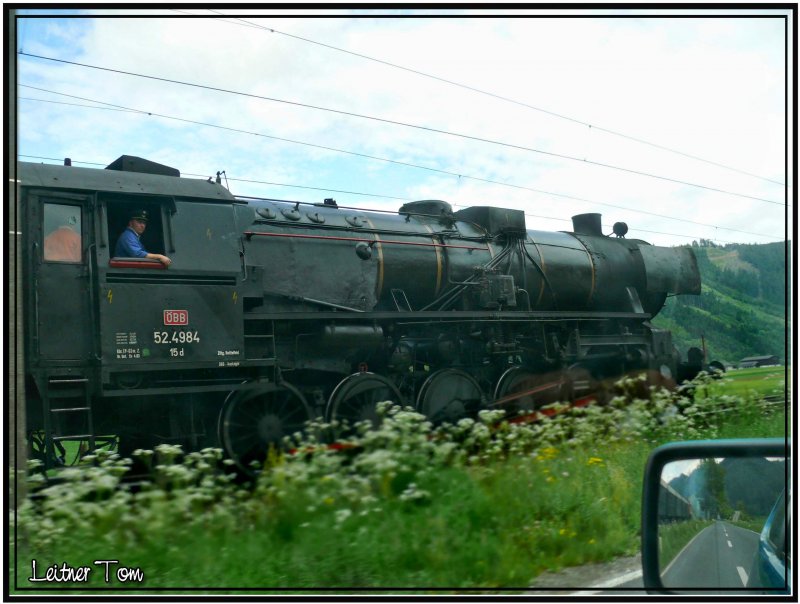 Dampflok 52.4984 als Nostalgie Sonderzug von Knittelfeld nach Graz anlsslich 150 Jahre Sdbahn.
Preg 17.5.2007