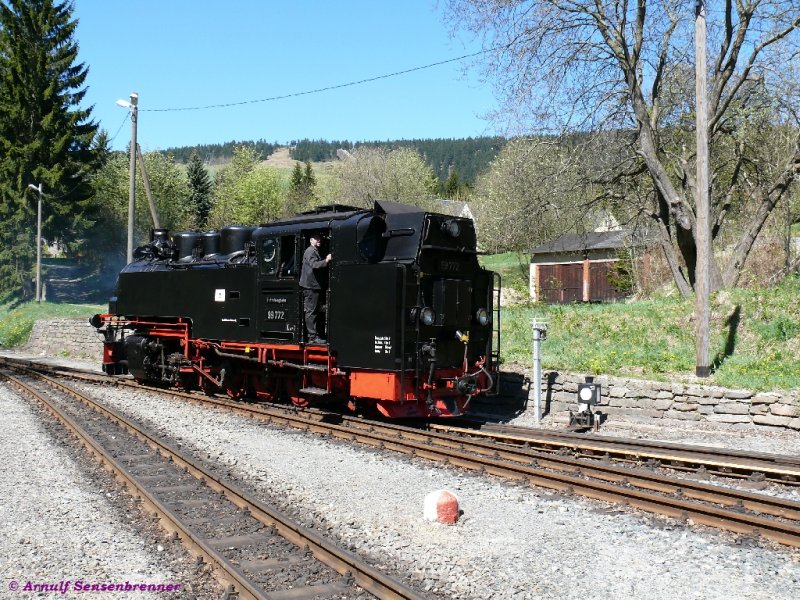 Dampflok 99-772 der SDG-Fichtelbergbahn  
11.05.2008 Oberwiesenthal
