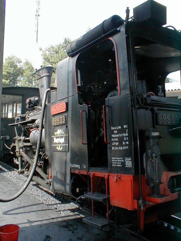 Dampflok 999.03 der Schneebergbahn. Aufgenommen am 13.8.2000
