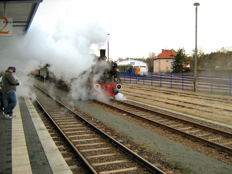 Dampflok Ampflwang macht Dampf im Regen von Basdorf, Heidekrautbahn  2.12.2007