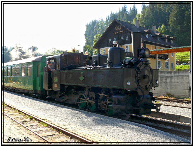 Dampflok BH 1 der Steirischen Murtalbahn im Bahnhof Murau-Stolzalpe. 16.08.2007