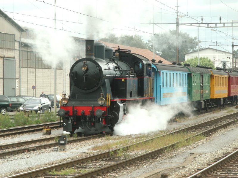 Dampflok Eb 3/5 No.9 (J.A.Maffai 1910)der Bodensee-Toggemburgbahn am
27.08.06 in Rorschach