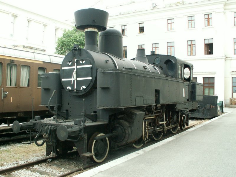 Dampflok FS 912.46,ex.JZ 16-032,ex.DR 75 343,ex.k.k.StB.229.170 von 1920 im Eisenbahnmuseum Triest Campo Marzio.04.06.08