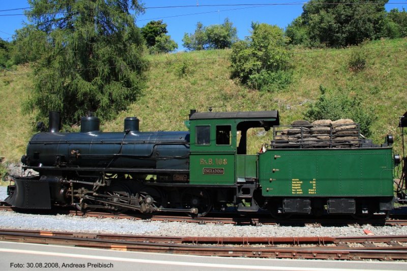 Dampflok G 4/5 108  ENGIADINA  mit groen Schneepflug. (Filisur 30.08.2008)